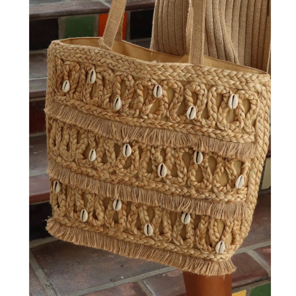 Salt + Umber Isla Jute Seashell tote
